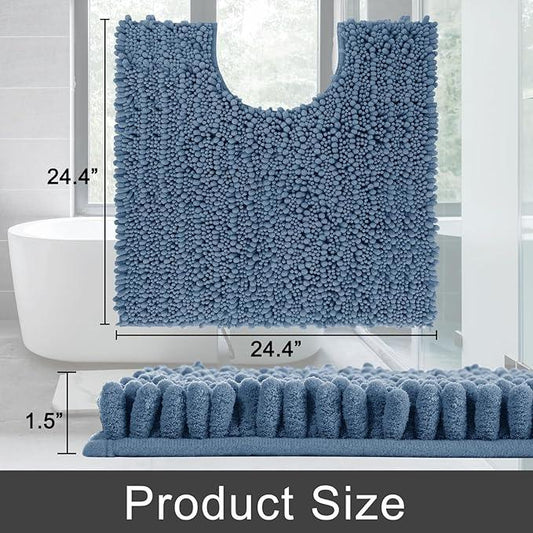 Yimobra Toilet Rug U Shaped Washable 24x24 Inch - Ultra Soft Absorbent Chenille Bath Rugs for Toilet, Quick Dry & Machine Washable, Non Slip Contour Bathroom Mat, Denim Blue - ModernBath