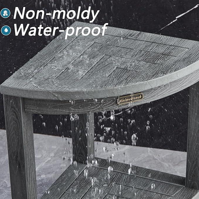 Waterproof Shower Bench for Inside Shower, Gray HDPS Corner Shower Stool for Shaving Legs, Poly Lumber Shower Foot Seat, Plastic Bathroom Shower Bench Seat with Storage Shelf, Non-Slip/No-Maintenance - ModernBath