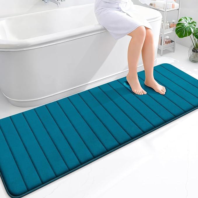 OLANLY Memory Foam Long Bathroom Rugs Runner 70x24, Super Soft Absorbent Bath Mat, Quick Dry, Machine Washable Shower Floor Rugs, Bathmat Carpet, Bathroom Home Decor Accessories, Peacock Blue - ModernBath