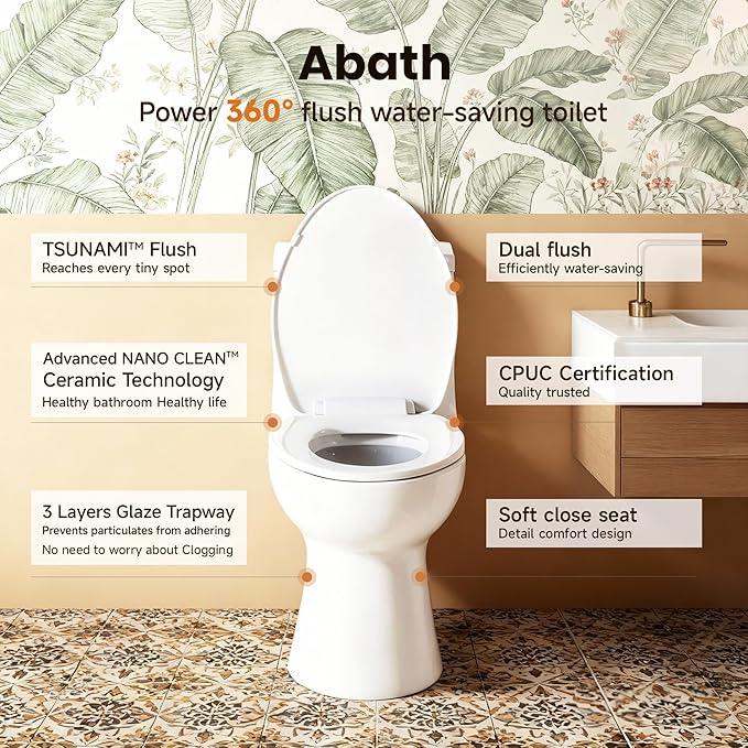 One Piece Toilet for Bathrooms Elongated Soft Close Seat, 17" ADA Chair Height, 360° TSUNAMI Dual Flush 0.8/1.28 GPF, WaterSense Certified, Modern Easy Clean Toilets for Small Space, 12'' Rough-In - ModernBath