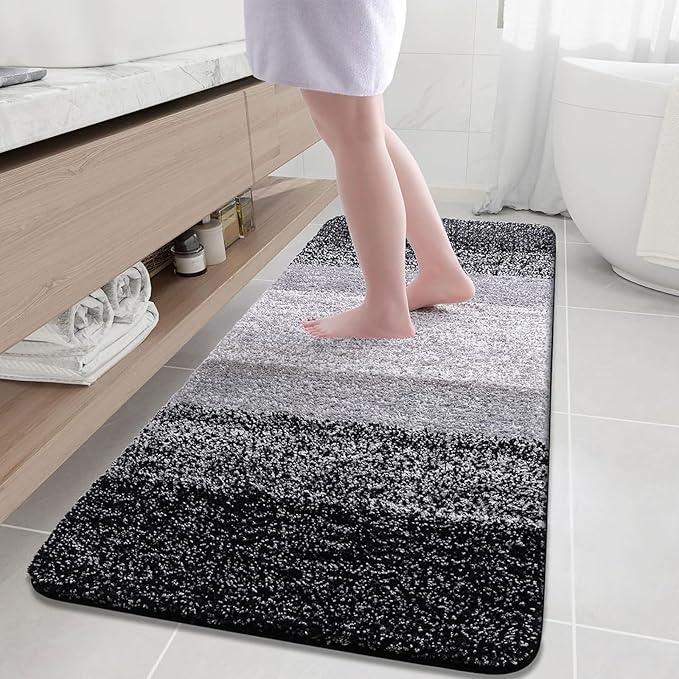 Arotive Microfiber Bathroom Rugs, Shaggy Soft and Absorbent Bath Rug, Non-Slip, Thick Plush Machine Washable Dry Bath Mats for Bathroom, Tub and Shower, 59x35, Black, Rectangular - ModernBath