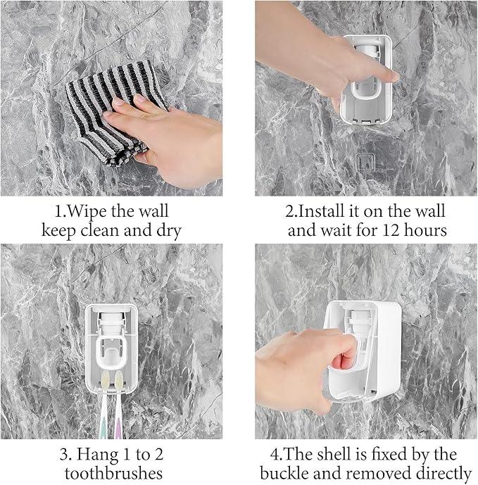 2 Slot Toothbrush Holder and Toothpaste Dispenser Wall Mounted, Automatic Toothpaste Squeezer, 2 in 1 Tooth Brush Toothpaste Organizer for Shower (Clear 2Pack) - ModernBath