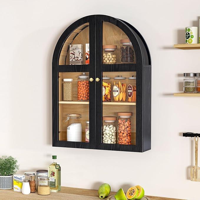 Arched Bathroom Wall Cabinet, Arch Medicine Cabinet Wall Mounted with Acrylic Doors, Wall Over The Toilet Storage Cabinet with Adjustable Shelves for Laundry Room, Kitchen (Black) - ModernBath