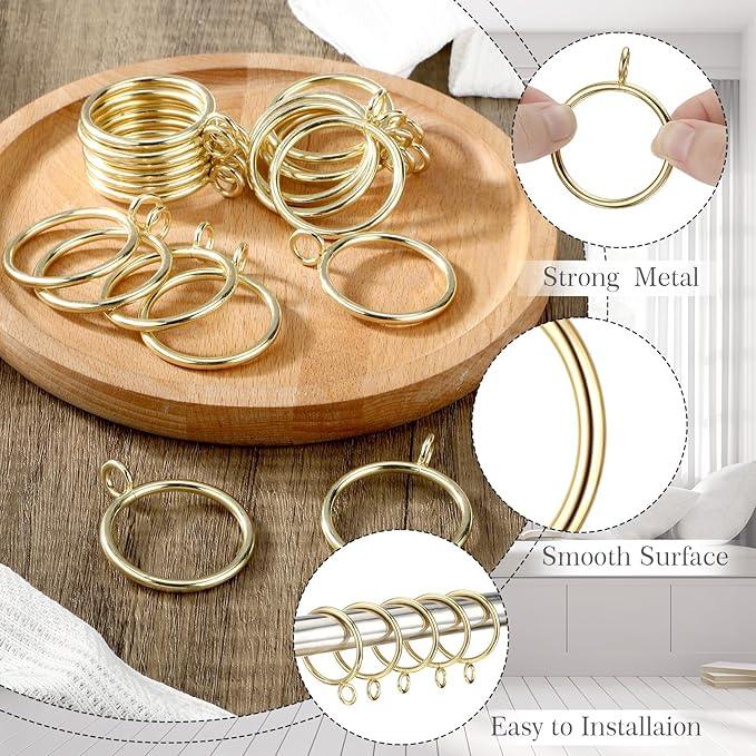 Maitys 100 Pcs Metal Curtain Rings with Eyelet 1.5-inch Inner Diameter Eyelet Curtain Rings for Drapery Clips Hooks for Sliding Window Bathroom Door Shower Rod (Gold) - ModernBath
