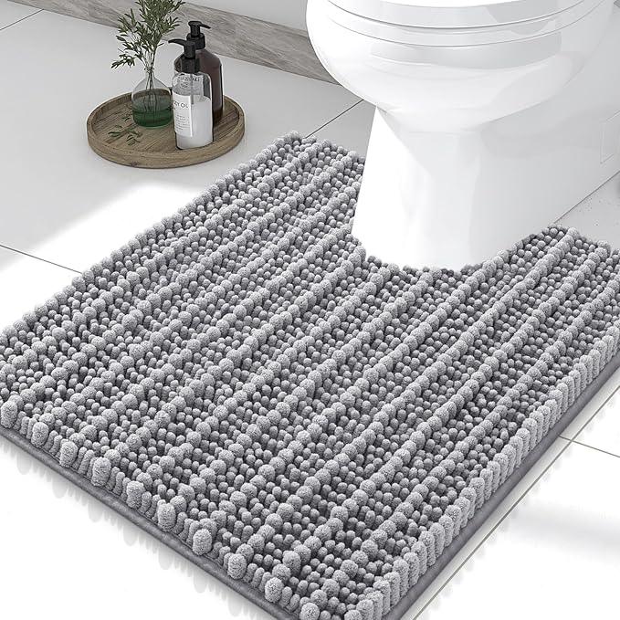 Smiry Bathroom Toilet Rugs U Shaped 24x20, Extra Soft Absorbent Non Slip Rubber Backing Chenille Contour Bath Rugs for Toilet, Machine Washable Contoured Bath Mats, Grey - ModernBath