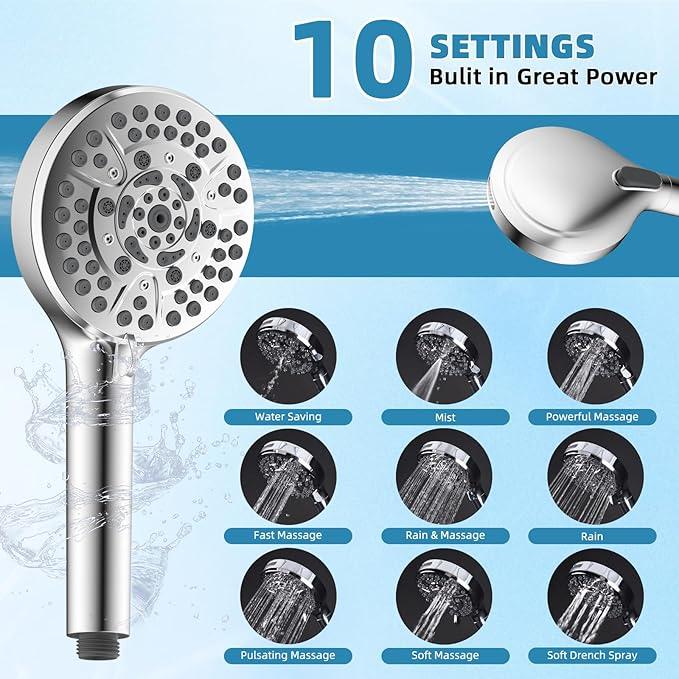 Filtered Shower Head, 10" High Pressure 10-Spray Handheld/Rainfall Shower Head Combo with 20 Stage Shower Filter, 11" Shower Extension Arm, 71" Hose, Shower Head Holder, Chrome - ModernBath