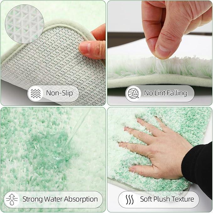 iMucci Bathroom Accessories Green Bathroom Sets with Shower Curtain and Rug, Green Ombre Waterproof Shower Curtain with Ultra Absorbent Rug Bathroom Accessories Set for Home Decor - ModernBath