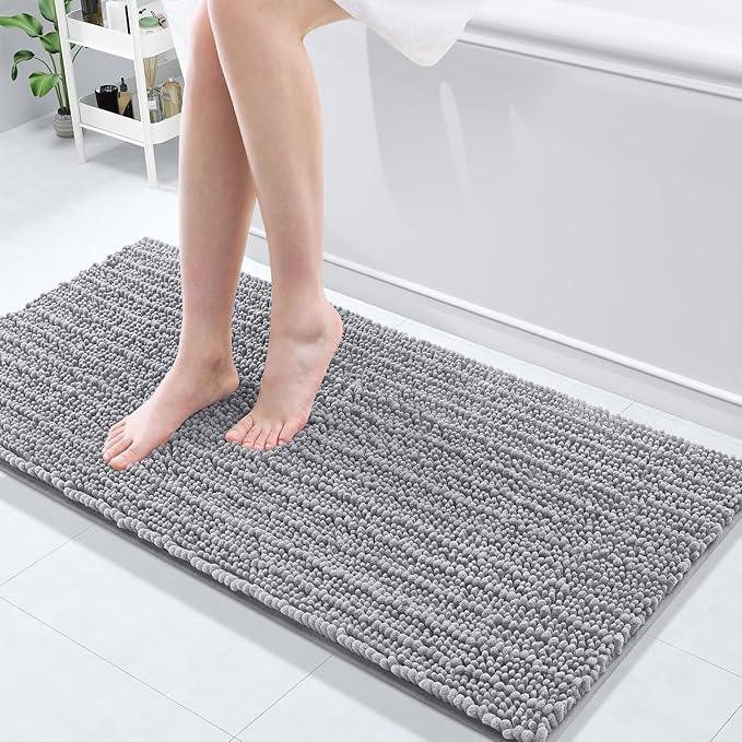 Arotive Luxury Chenille Bathroom Rug Mat, Extra Soft Thick Absorbent Shaggy Bath Rugs, Non-Slip Machine Wash Dry, Plush Bath Mats for Bathroom, Shower and Tub, 47x17, Grey - ModernBath