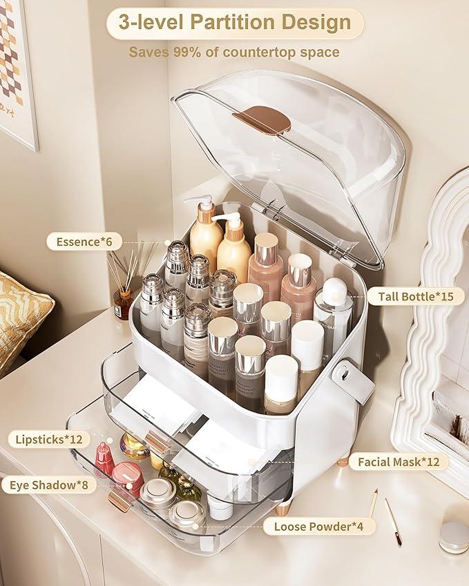 Makeup Organizer Countertop, Skincare Holder Bathroom Counter Organizer, Storage Box Cosmetic Display Cases, Teen Girl Gifts Make up Organizers for Vanity, Dresser (Sliver) - ModernBath