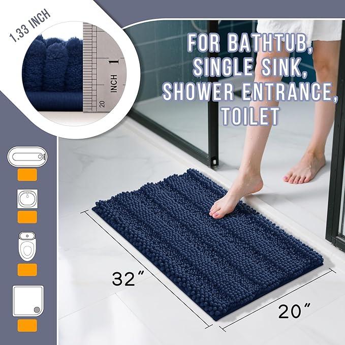 Yimobra Bathroom Rug Mat 32 x 20, Non Slip and Super Absorbent Bath Mat,Machine Washable Quick Dry,Ultra Plush Chenille Shower Rugs for Bathroom Floor Sink Tub and Shower Outside,Navy Blue - ModernBath