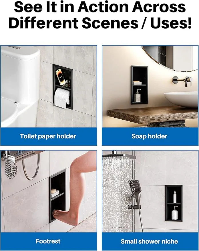 Toilet Paper Dispenser with Recessed Wall Niche for Storage,Stainless Steel Toilet Paper Holder with Shelf,Brushed,15.9inX7.9inX4.9in (Matte Black, 12.2 * 4.8 * 3.9 in) - ModernBath