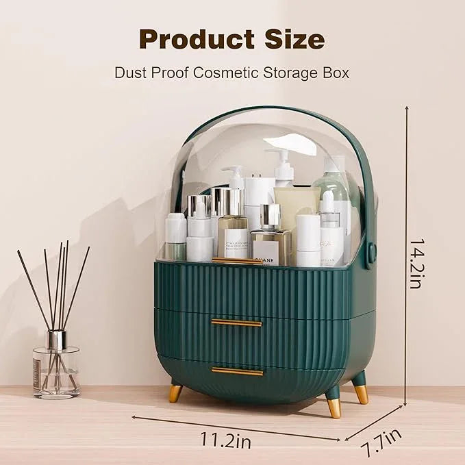 lurcns Makeup Organizers and Storage Make up Organizer for Vanity Cosmetics Skincare With Lid and Drawers Display Cases for Countertop Bathroom Women Teenager Girl Gifts(Dark Green) - ModernBath