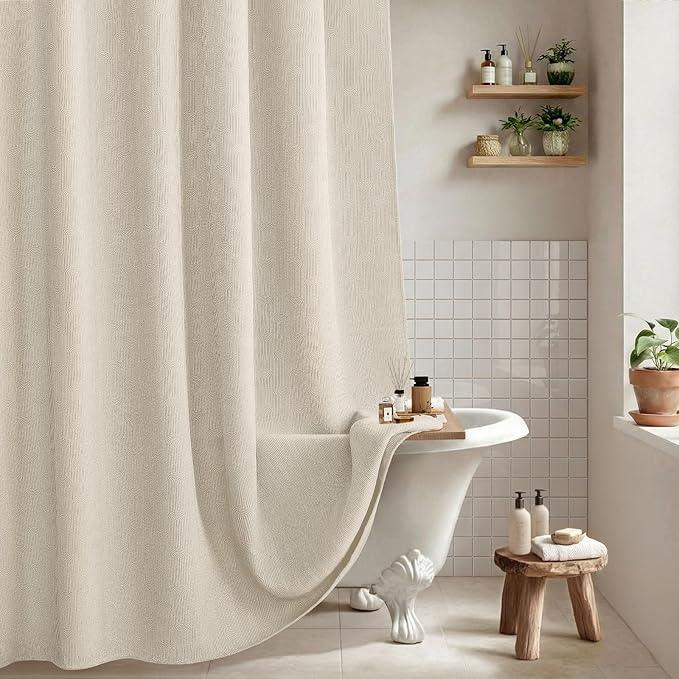 NDDYCU Boho Shower Curtain Cotton Morden Mid Century Minimalist Arch Texture Shower Curtain for Bathroom, Greige,72" W X 72" L - ModernBath