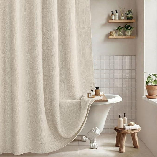 NDDYCU Boho Shower Curtain Cotton Morden Mid Century Minimalist Arch Texture Shower Curtain for Bathroom, Greige,72" W X 72" L - ModernBath