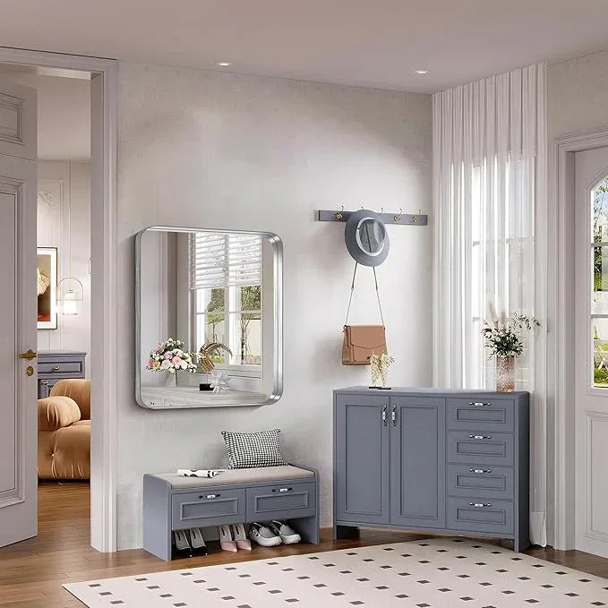 FORBATH 30x36 Inch Bathroom Mirror, Brushed Silver Deep Frame Wall Mirror with Rounded Corners, Anti-Rust Tempered Glass for Modern Farmhouse Vanity (Horizontal/Vertical Hanging) - ModernBath