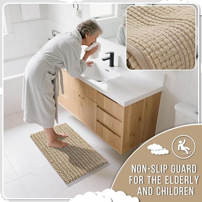 Yimobra Bathroom Rugs Non Slip Washable 32x20 Inch - Ultra Soft Absorbent Chenille Bath Mat, Quick Dry Shaggy Floor Carpet for Tub Shower, Camel Home Decor Accessories - ModernBath