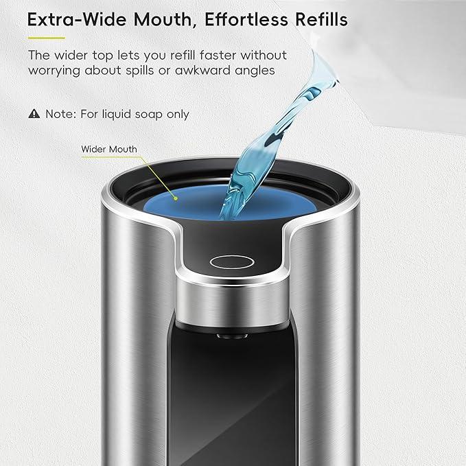 EKO Aroma Pro 13.5 fl oz Touchless Automatic Liquid Soap Dispenser, Rechargeable Hand & Dish Soap Dispenser for Bathroom and Kitchen, Waterproof, Adjustable Volume Control (Stainless Steel) - ModernBath