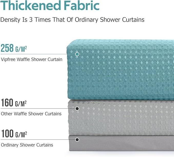 Vipfree 3 in 1 Shower Curtain Set, Waffle Shower Curtain and Liner Set with 12 Double Sided Shower Curtain Hooks, 258GSM Luxury Weighted Cloth Shower Curtains for Bathroom, 72 W x 72 H, Teal - ModernBath