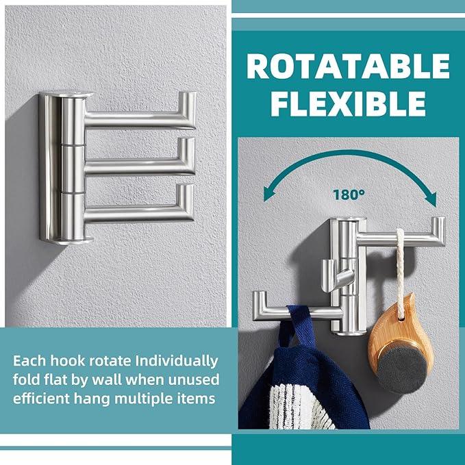 APLusee Swivel Towel Hook 2 Pack Brushed Nickel, 304 Stainless Steel Hook with Three Arms, Wall Mount - ModernBath