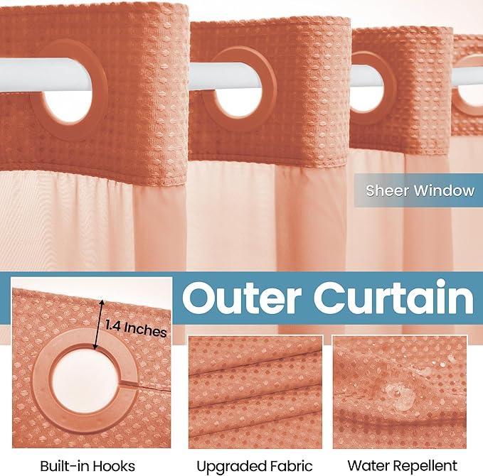 EUTXL Coral Hotel Shower Curtain with Detachable Liner - 230GSM Waffle Textured,Hotel Grade,Spa Like Bath Curtain,71W x 74H - ModernBath
