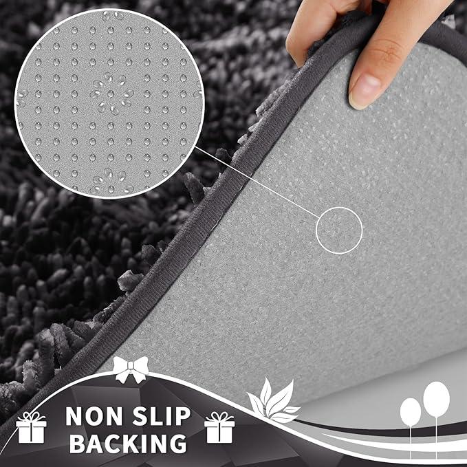 Yimobra Toilet Rugs U Shaped Washable, Soft Comfortable Toilet Mat for Bathroom Floor, Non-Slip Contour Bathroom Rugs for Toilet, Fluffy, Thick, Dry Quickly Absorbent Water, 24 x 20, Dark Grey - ModernBath