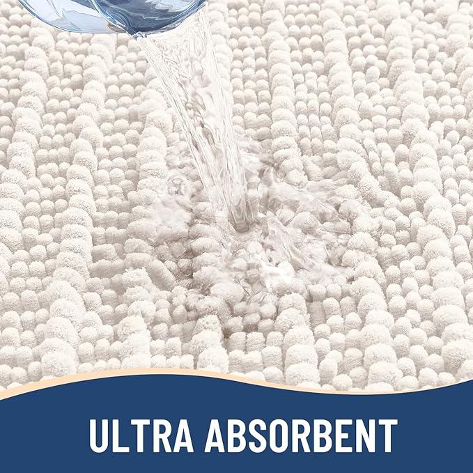 Arotive Luxury Chenille Bathroom Rug Mat, Extra Soft Thick Absorbent Shaggy Bath Rugs, Non-Slip Machine Wash Dry, Plush Bath Mats for Bathroom, Shower and Tub, 70x24, Ivory - ModernBath