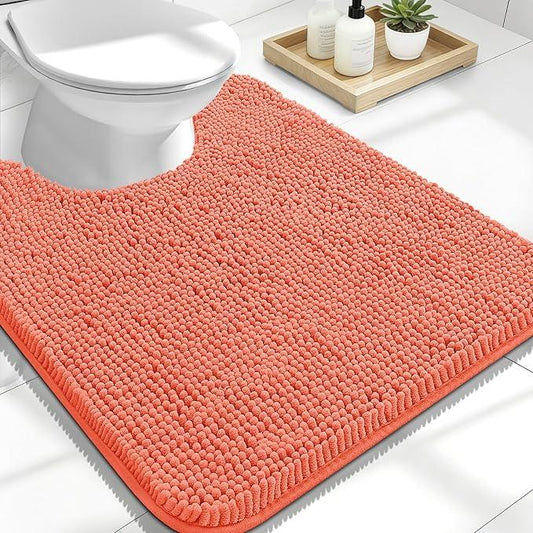 OLANLY Toilet Rugs U-Shaped 24x20, Extra Soft Absorbent Chenille Contour Bathroom Rugs for Toilet, Dry Quickly, Machine Washable, Non-Slip Bath Mat, Coral - ModernBath