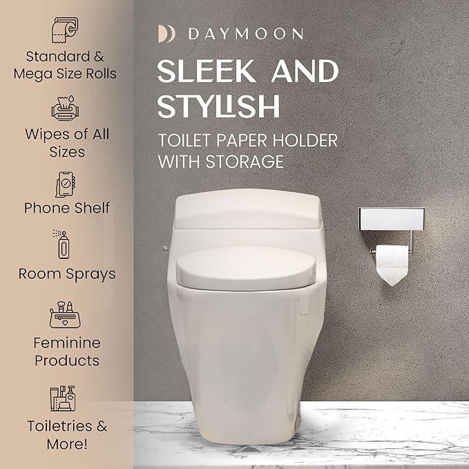 Day Moon™ Chrome Toilet Paper Holder with Shelf - Wipe Holder for Bathroom, Flushable Wipes Dispenser, Toilet Paper and Wipes Holder - ModernBath
