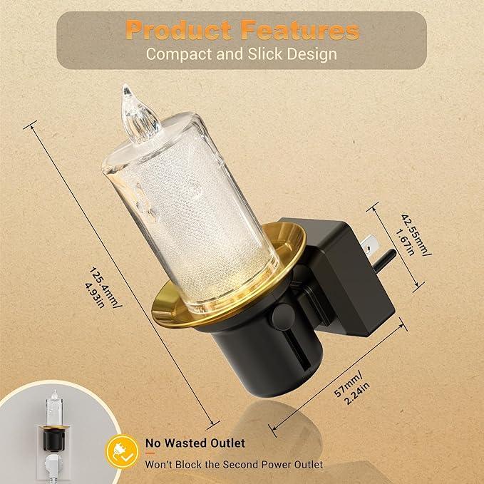 JandCase Night Lights Plug into Wall, 2 Pack Flameless Candle Night Light, 2000K Amber, Dusk to Dawn Sensor Nightlight, 0-100LM Dimmable Nightlight for Dinning Room, Living Room, Bathroom, Hallway - ModernBath