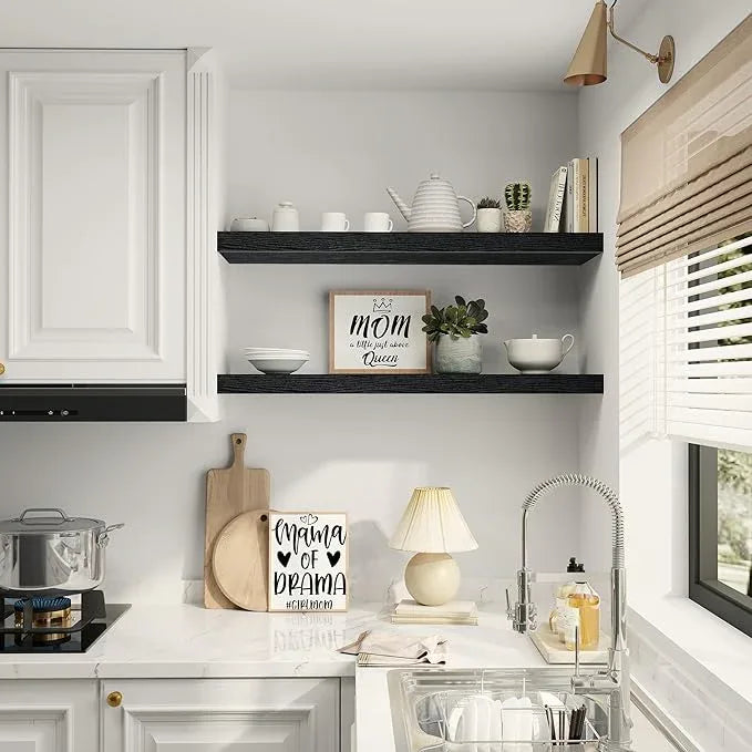 Vivelove Single Floating Shelves 36 inch Long, 10 in Deep Shelves Wall Mounted for Bedroom, Bathroom, Living Room, Kitchen, Office, Modern Shelf Home Decor, Set of 1, Black - ModernBath