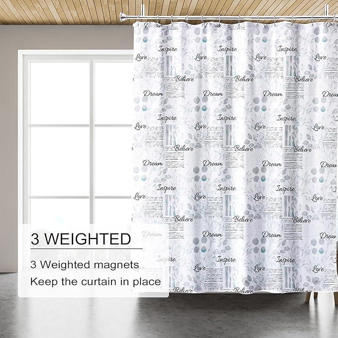 TIKABC Shower Curtain Liner, 4G PEVA Shower Liner, Plastic Waterproof Shower Curtains, with Grommet Holes and 3 Magnetic Weights(Flowers and Text) - ModernBath