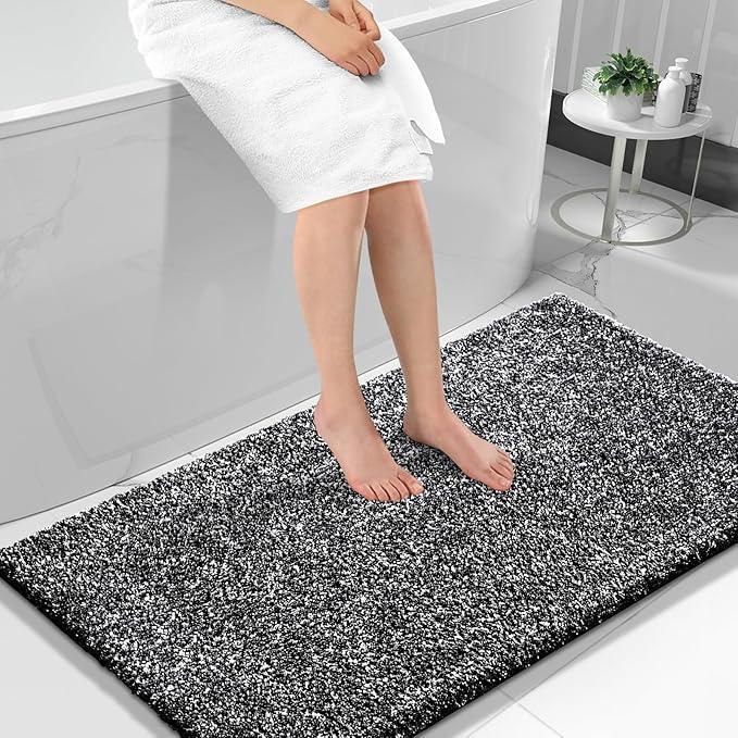 Yimobra Long Bathroom Rug Non Slip Washable, Soft Absorbent Microfiber Bath Mat, Dual-Tone Decor Rug with Rubber Backing for Bathroom Floor,Tub and Shower,47x24,Home Essentials,Black and White - ModernBath