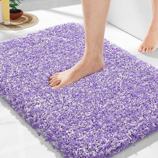 Yimobra Bathroom Rugs Non Slip Washable, Ultra Soft and Water Absorbent Bath Mats, Plush Fluffy Shower Mat Outside, Microfiber Thick Matts for Bathroom Floor/Sink, 24x17, Purple and White - ModernBath