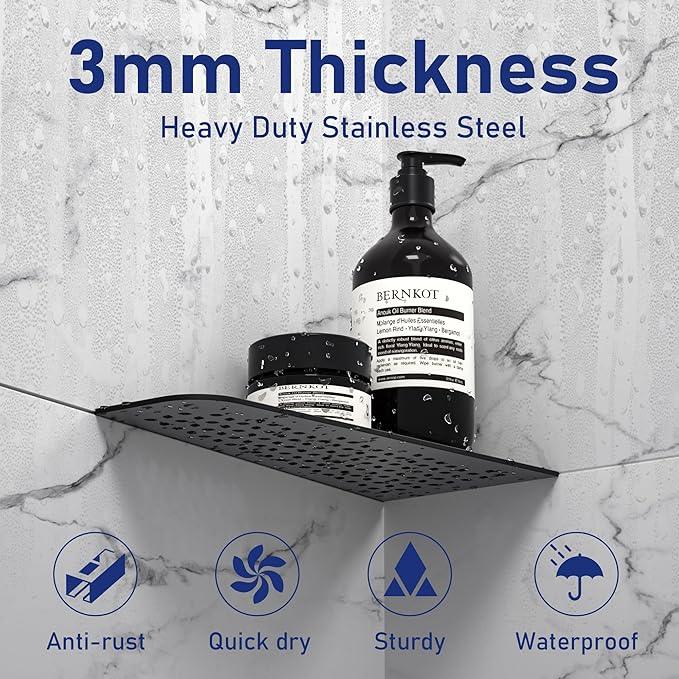 Corner Shower Shelf 12" Matte Black 304 Stainless Steel Quadrilateral Corner Shelf Heavy Duty Recessed Bathroom Black Shelf No Drilling Needed - ModernBath