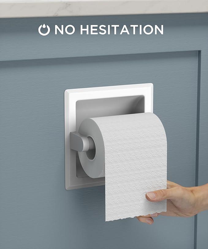 FORIOUS Recessed Toilet Paper Holder, Stainless Steel Durable Tissue Roll Holder Wall Mount for Bathroom Space Saving Design with Mounting Bracket, in Wall Toilet Paper Dispenser Insert, White - ModernBath