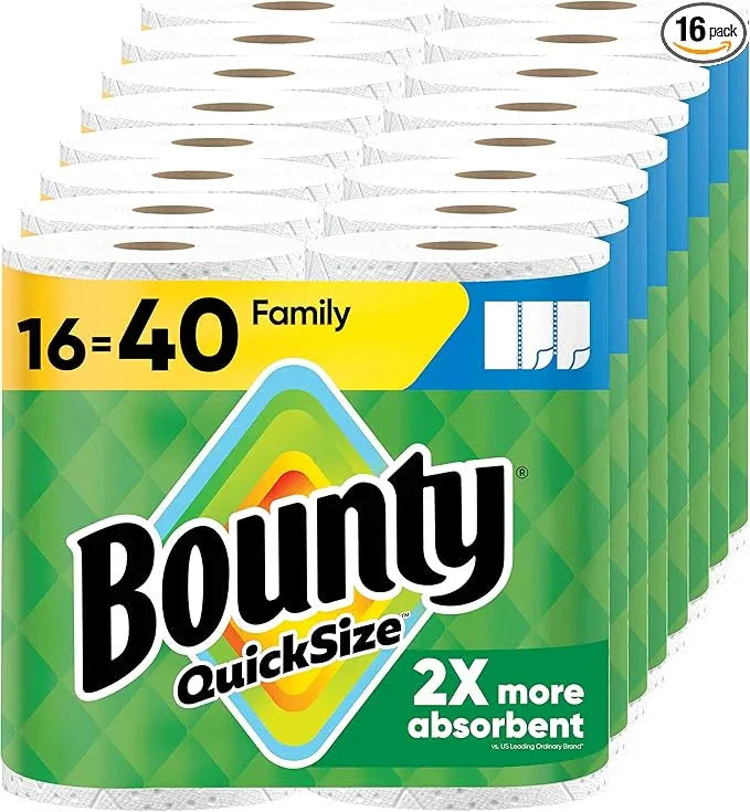 Bounty Paper Towels Quick Size, White, 16 Family Rolls = 40 Regular Rolls - ModernBath
