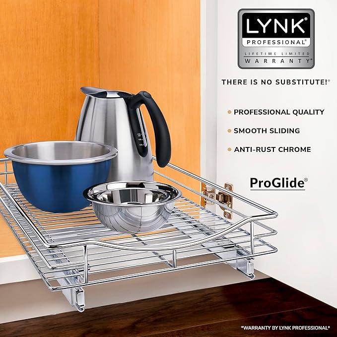 LYNK PROFESSIONAL® Pull Out Cabinet Organizer, 14" x 18" Slide Out Drawers for Kitchen Cabinets - Sliding Pull-Out Pantry Shelves – Home Shelf Organizers - Lifetime Ltd. Warranty, Chrome - ModernBath