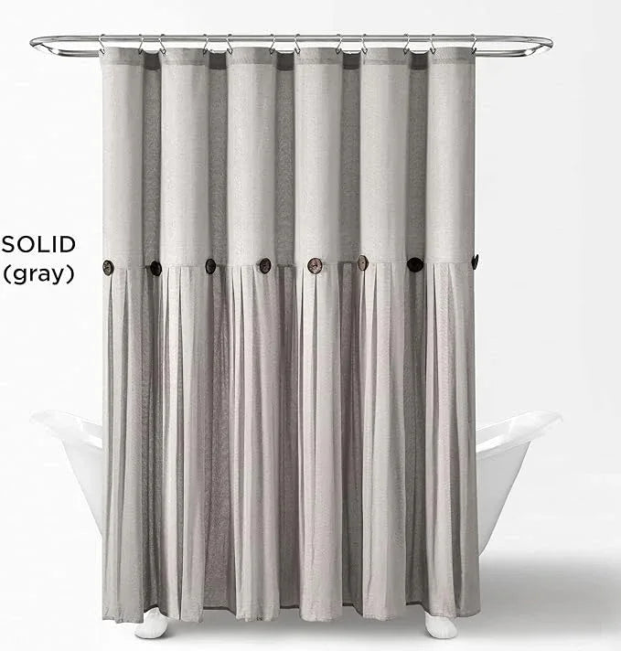 Lush Decor Linen Button Shower Curtain, 72" W x 72" L, Gray - Gray Shower Curtain Fabric - Bathroom Curtain - Farmhouse Bathroom Decor - ModernBath