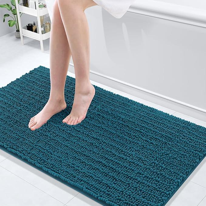 Arotive Luxury Chenille Bathroom Rug Mat, Extra Soft Thick Absorbent Shaggy Bath Rugs, Non-Slip Machine Wash Dry, Plush Bath Mats for Bathroom, Shower and Tub, 54x24, Peacock Blue - ModernBath