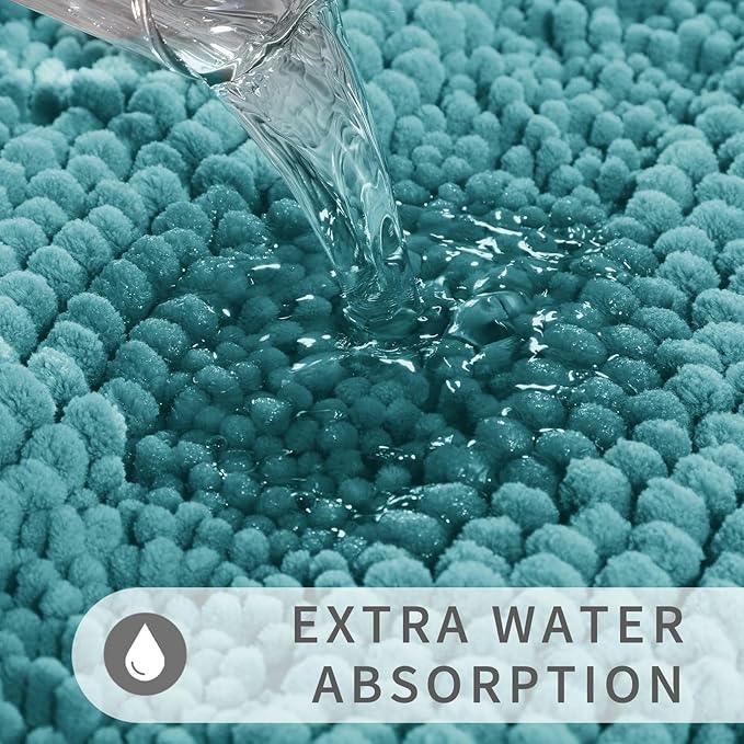 Yimobra Toilet Rugs U Shaped Washable 24 x 20, Non Slip and Super Absorbent Toilet Mat, Quick Dry, Ultra Luxury Microfiber Chenille Plush Fluffy Contour Bath Rugs for Toilet Base, Teal Blue - ModernBath