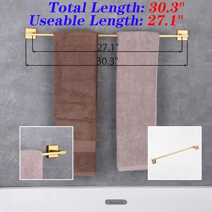 GERZWY 30-Inch Towel Bar, Gold Stainless Steel Bathroom Wall Mounted Towel Rail, Heavy Duty Hand Towel Holder JG1901A75-BE - ModernBath
