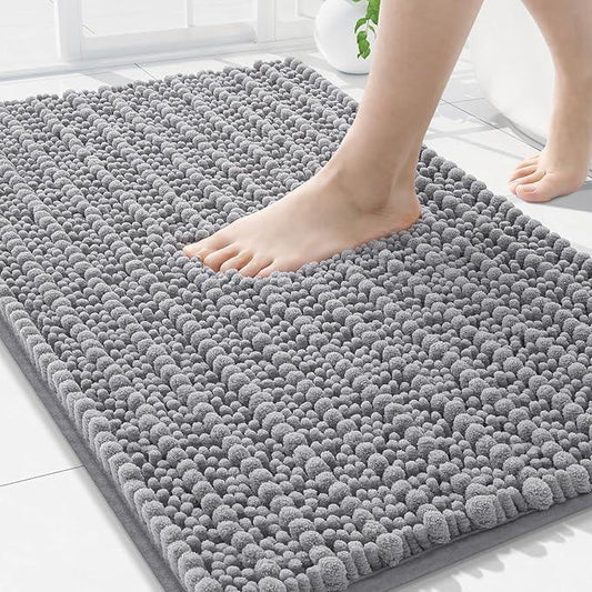 Arotive Luxury Chenille Bathroom Rug Mat, Extra Soft Thick Absorbent Shaggy Bath Rugs, Non-Slip Machine Wash Dry, Plush Bath Mats for Bathroom, Shower and Tub, 34x21, Grey - ModernBath