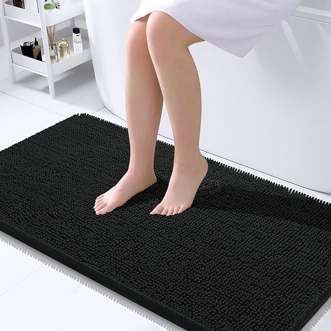 OLANLY Bathroom Rugs 40x24, Extra Soft Absorbent Chenille Bath Rugs, Rubber Backing Quick Dry, Machine Washable Bath Mats for Bathroom Floor, Tub and Shower, Home Decor Accessories, Black - ModernBath
