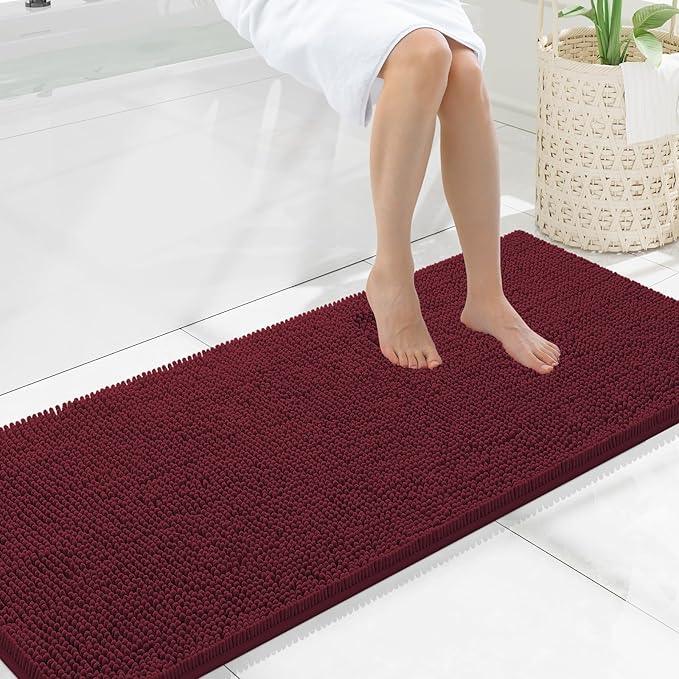 Smiry Luxury Chenille Bathroom Rugs 59x20, Extra Soft and Absorbent Shaggy Bath Mat, Machine Washable, Non-Slip Plush Carpet Runner for Tub, Shower, and Floor, Home Decor Accessories, Burgundy - ModernBath