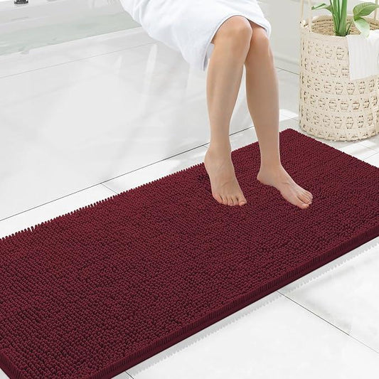 Smiry Luxury Chenille Bathroom Rugs 59x20, Extra Soft and Absorbent Shaggy Bath Mat, Machine Washable, Non-Slip Plush Carpet Runner for Tub, Shower, and Floor, Home Decor Accessories, Burgundy - ModernBath