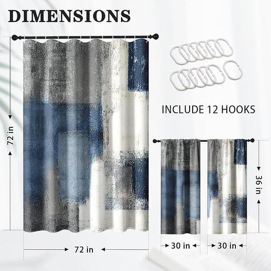 Culudea Navy Blue Grey Painting Shower Curtain Set, Gray Contemporary Modern Abstract Bathroom Window Waterproof Shower Curtain Set for Bathroom Decor - ModernBath