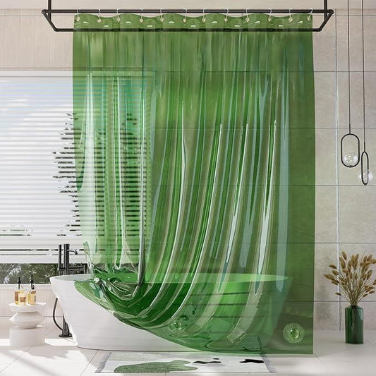AmazerBath Extra Long Shower Curtain Liner, 100% EVA Clear Green Heavy Duty 84 inch Shower Curtain and Liner 2-in-1, 72x84 Plastic Weighted Bathroom Shower Liner, 12 Grommets & 3 Heavyweight Stones - ModernBath