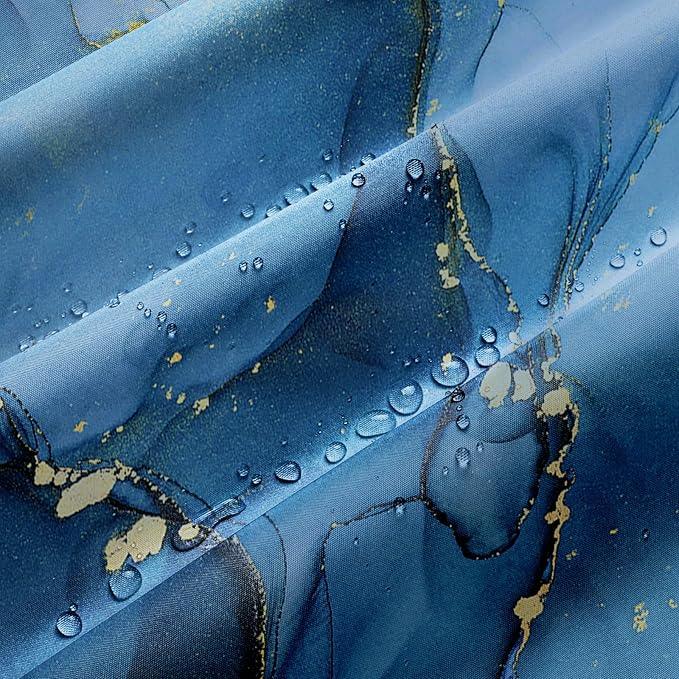 Gibelle Blue Marble Fabric Shower Curtain, Modern Ink Art Decor Bathroom Curtain Set with Hooks, 72x72 - ModernBath