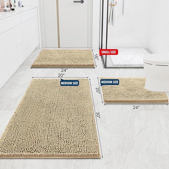 Smiry Luxury Chenille Bathroom Rugs 70x24, Extra Soft and Absorbent Shaggy Bath Mat, Machine Washable, Non-Slip Plush Carpet Runner for Tub, Shower, and Floor, Home Decor Accessories, Beige - ModernBath