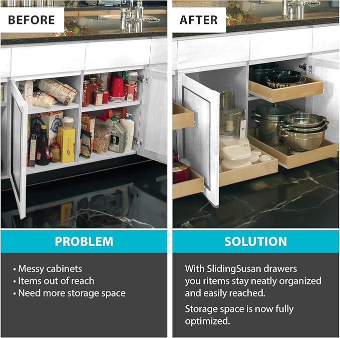 SlidingSusan Pull Out Drawer Organizer for Cabinets, Gliding Soft Close Shelves for Kitchen, Pantry, Bathroom, & Storage Organization, Hard Rock with MDF Core, 14 Inch Wide x 21 Inch Deep - ModernBath